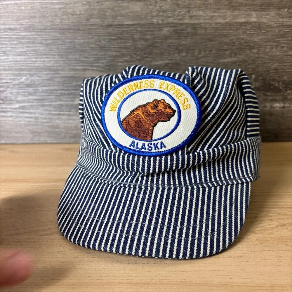 Train Conductor Hat Snap Back Kids Blue Hickory Stripe Wilderness Express Alaska